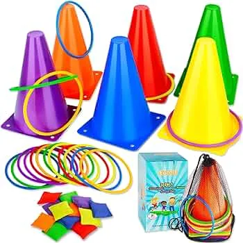 Eocolz Ensemble de jeux de carnaval 3 en 1, cônes en plastique souple, sacs de haricots, jeux de lancer d'anneaux, jeux de plein air pour fête d'anniversaire d'enfants, fournitures de jeux de plein : Amazon.ca: Sports et Plein air