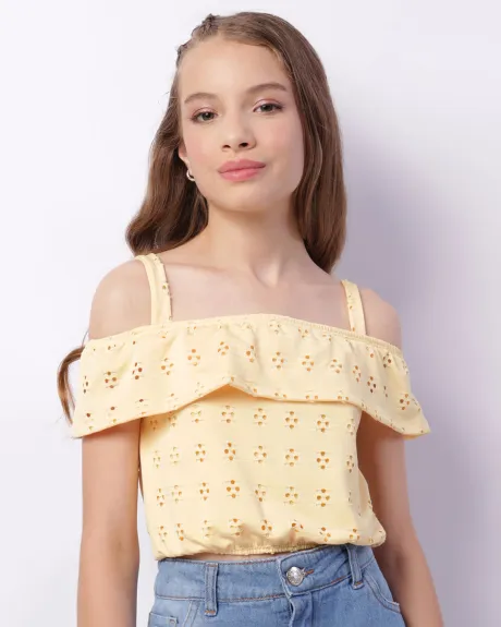 Blusa Juvenil Cropped Laise Com Babados Amarela