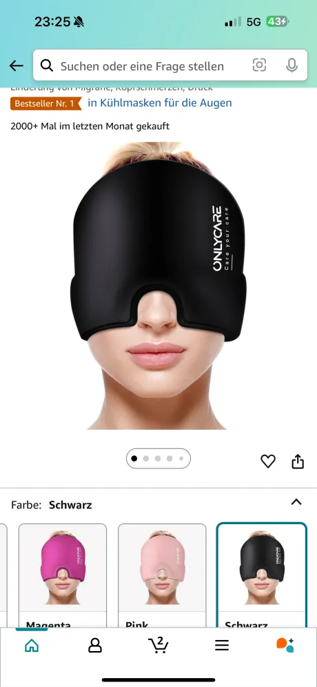 ONLYCARE Migräne Maske, Upgraded Migräne Kühlmaske Schlafmaske Kühlmütze Kühlhaube 360° Gel Surround kühlpads zur Linderung von Migräne, Kopfschmerzen, Druck