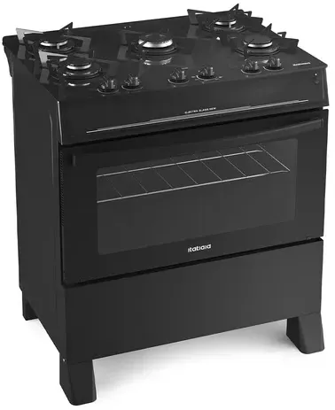 Fogão 5 Bocas Itatiaia A Gás Electra Glass New Preto 110v/220v Com Forno 82l Limpa Fácil | Frete grátis
