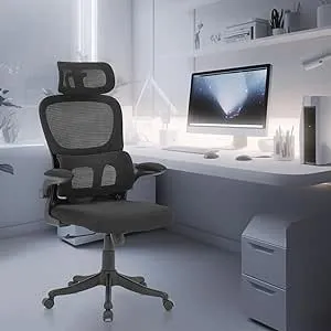 Cadeira de escritório, design ergonômico com suporte lombar independente, malha respirável e encosto de cabeça ajustável (Preto) : Amazon.com.br: Casa