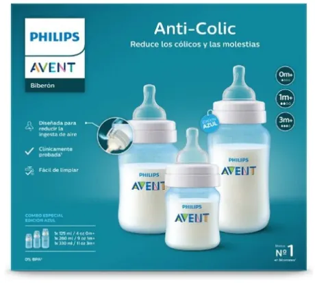 Set 3 Mamaderas Anti-colic Avent Azul | Cuotas sin interés