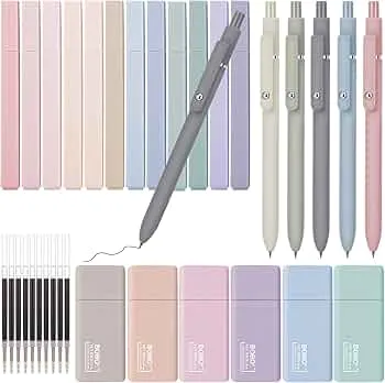 Partideal 33 stk. highlighter pastelsæt, 12 stk. æstetiske markørpenne 5 stk. 0,5 mm gelpenne med 10 erstatningsstifter inkluderet og 6 korrektionsbånd til Journal Bibelen Skole Office : Amazon.de: Papirvarer & kontorartikler