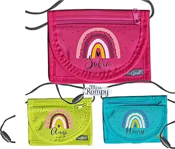 MissRompy | Brustbeutel Regenbogen mit Name (779) und Sicherheitsverschluss Umhängebeutel breast bag Portemonnaie : Amazon.de: Håndlavet