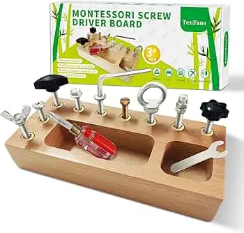 TenFans Montessori legetøj til 1 2 3 år, Montessori skruetrækkerbræt, trælegetøj, finmotorik, sensorisk, til småbørn, legetøj til børnehavebørn: Amazon.de: Legetøj