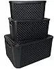 Kit 3 Caixas Organizadoras Casa Decoração Rattan Preta Pequena Media Grande | Amazon.com.br