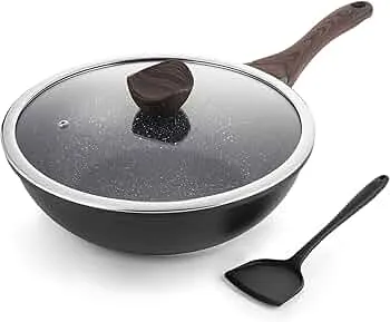 Kordisen Wokpfanne induktion, 30 cm Wok mit Deckel, Aluminiumguss