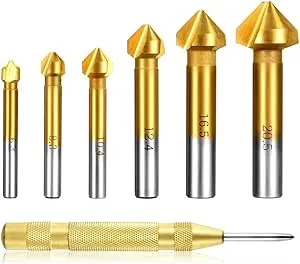 Estmoon 6 dele 90° keglesænkende sæt HSS forsænkningssæt, titaniumbelægninger Ø 6,3-20,5 mm oversæningsbor med 1 pakke messing automatisk midterbor punch : Amazon.de: DIY og værktøj