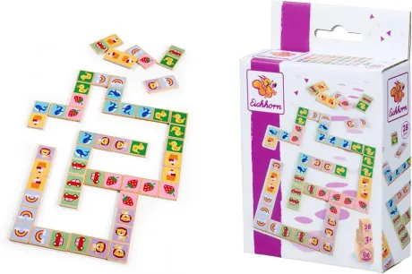 Eichhorn – Games - Domino med forskellige dyremotiver og genstande, 6x3 cm hver, 28 dele, lavet af lindekrydsfiner, fra 3 år: Amazon.de: Legetøj