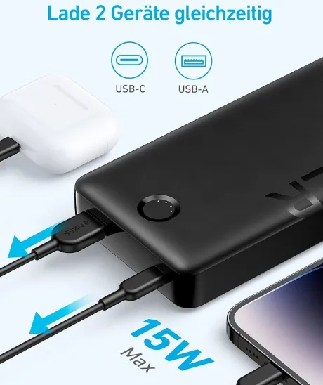 Anker Powerbank, 325 Powerbank (PowerCore 20K II), 20.000mAh Akku mit USB-C Port (Input & Output), 15W Höchstleistung für iPhone, Samsung Galaxy und mehr : Amazon.de: Elektronik & Foto