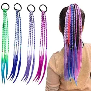 Farbiger Haarverlängerung, Bunte Haarsträhnen Kinder, 40 cm Kinder Bunte Haaremit Elastischem Seilband für Mädchen Party Geburtstag Sport und Foto(Mehrfarbig) : Amazon.de: Spielzeug