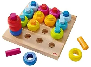 Haba 2202 - Steckspiel Farbkringel, buntes Sortier- und Motorikspielzeug aus Holz ab 2 Jahren, zum Farbenlernen: Amazon.de: Spielzeug