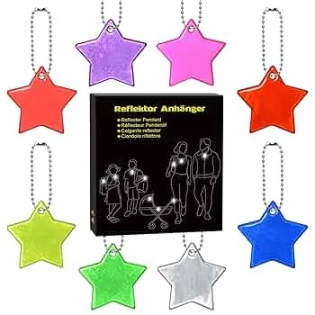 DealKits 20 PCS Sicherheits Reflektor Anhänger, Stern Schlüsselanhänger, Kinder Reflektor Anhänger für Puppensitze Rucksack Handtasche Jacken Rollstuhl Fahrrad Laufen Party Mitgebsel -8 leuchte Farben : Amazon.de: Sport & Freizeit