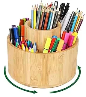Cinnani Schreibtisch Organizer aus Bambus, 360° Drehbar Stiftehalter Holz, Große Kapazität Stifthalter Kinder, Stifte Organizer mit 9 Große Fächer, für Büro, Schule, Kunstatelie, Zuhause (Holz Farbe): Amazon.de: Bürobedarf & Schreibwaren