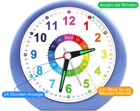 Amazon.de: Ayybboo Wecker Kinder Ohne Ticken mit Snooze und Nachtlicht,Kinderwecker Batteriebetrieben Lernwecker für Jungen und Mädchen,Quarz Analog Wecker für Kinder (Azurblau)