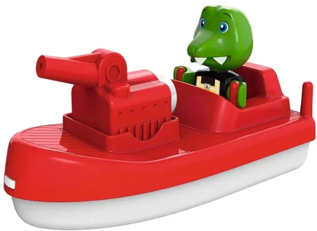 AquaPlay - FireBoat - Zubehör für AquaPlay Wasserbahnen oder für die Badewanne, Feuerwehr Boot mit Sven dem Krokodil, Wasserspritzfunktion, für Kinder ab 3 Jahren 8700000273 Rot: Amazon.de: Spielzeug