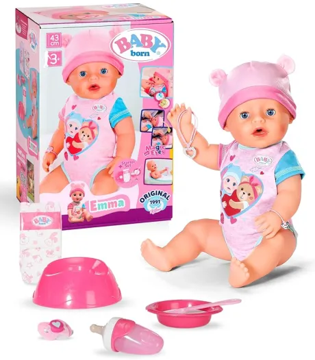 BABY born Emma - 43 cm große Babypuppe - 10 Funktionen inkl. Accessoires & Strampler - Funktioniert komplett ohne Batterien - Geeignet für Kinder ab 3 Jahren: Amazon.de: Spielzeug