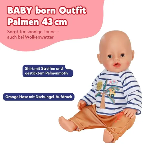 BABY born Palmen-Outfit aus gestreiftem Langarm-Shirt mit Palmenmotiv & Jogginghose - Hochwertiges Puppenzubehör - Kleidung geeignet für Puppen der Größe 43 cm: Amazon.de: Spielzeug