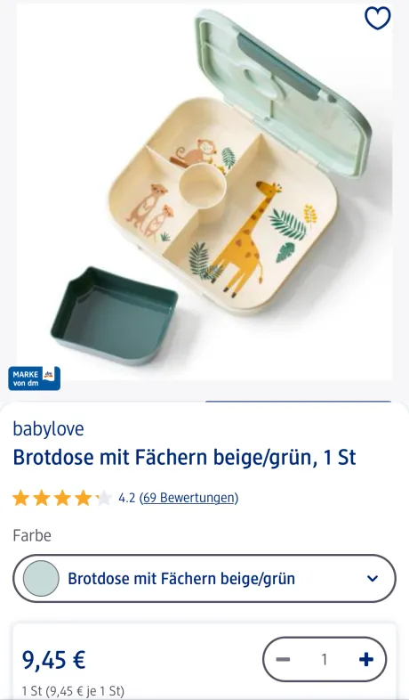 DM Markt: Brotdose mit Fächern beige/grün