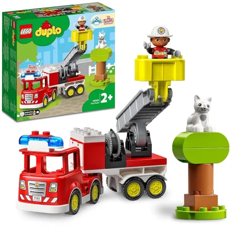 LEGO DUPLO Feuerwehrauto - Minifiguren für Vorschulkinder ab 2 Jahren - Montessori Spielzeug für Kleinkinder mit LKW, Feuerwehrmann, Katze und Baum - Kinder Geschenk für Mädchen und Jungen 10969: Amazon.de: Spielzeug