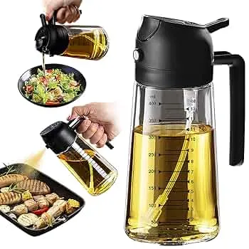 TrendPlain 16oz Ölsprüher für Speiseöl – 470ml Olivenöl Flasche – 2-in-1 Ölspender/-sprüher, Schwarz