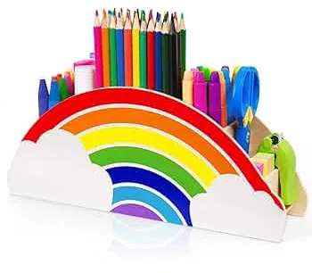 Schreibtischorganizer aus Holz, Regenbogen