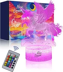 Nice Dream Einhorn Nachtlicht für Kinder, Einhorn Geschenke für Mädchen, Fernbedienung 16 Farbwechsel Dimmbar, Kinderzimmer LED Licht 3D Illusion Lampe für Mädchen Junge Schlafzimmer Dekor : Amazon.de: Beleuchtung