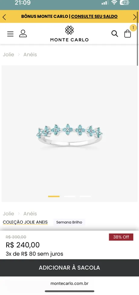 Anel monte Carlo tamanho 18