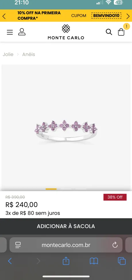 Anel monte Carlo tamanho 18