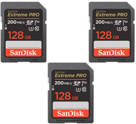 Kit 3x Cartão SD 128GB Sandisk Extreme PRO V30