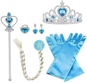 Vicloon ELSA Set, Eisprinzessin Set，ELSA Handschuhe, Pfirsichherz Krone, Zauberstab, Ring, Ohrring, Clip-On Toupet, Set von 8: Amazon.de: Spielzeug