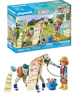 PLAYMOBIL Horses of Waterfall 71639 Ellie & Pferd mit Kreppeisen, inklusive Haarschmuck für kreative Pferdefrisuren und Zwei echten Silikon-Armbändern, nachhaltiges Spielzeug für Kinder ab 5 Jahren: Amazon.de: Spielzeug
