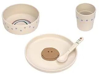 LÄSSIG Kindergeschirr Set (Teller, Becher, Schälchen, Löffel) BPA-frei, für Spülmaschine und Mikrowelle/Dish Set Happy Rascals Smile sky blue : Amazon.de: Baby