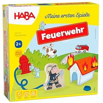 HABA Feuerwehr – Meine ersten Spiele – interaktives Feuerwehr Spielzeug für Kinder ab 2 Jahren, Spieleschachtel Wird zur bespielbaren Feuerwache – Memospiel für 1-4 Spieler – 1303807001: Amazon.de: Spielzeug