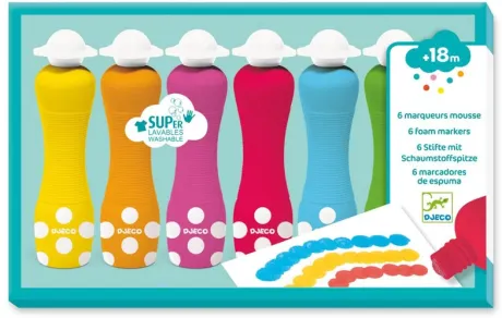 Djeco Schaumstoffmarker-Set | 6 Stifte für Kinder ab 18 Monaten