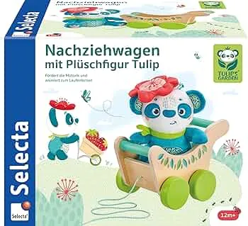 Selecta 62088 Tulips Garden Pull Along Car with Plush Toy Tulip Wooden Sliding and Pull Toy 21 cm: Amazon.de: Toys