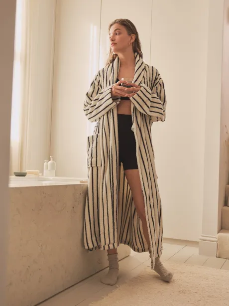 Buy Cream / Navy Stripe - 100% Cotton Towelling Dressing Gown from Next Germany