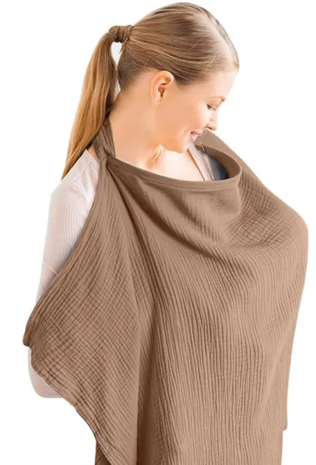 Aolso Stillbezug für Babys, Musselin-Stillbezug, Stilltuch für Unterwegs Stillschal Stillschürze, Weicher und Atmungsaktiver Stillschal, verstellbarer Riemen, Geeignet für Autositze (Kamel) : Amazon.de: Baby