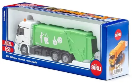 siku 2938, Müllwagen, 1:50, Metall/Kunststoff, Grün/Weiß, Öffenbarer Heckbereich, Inkl. Mülltonne: Amazon.de: Spielzeug