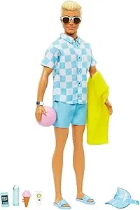 Barbie Ken HPL74 Blonde Doll with Blue Shirt and Swimming Trunks, Beach Accessories and Water Polo for Creative Play for Children Aged 3+: Amazon.de: Toys