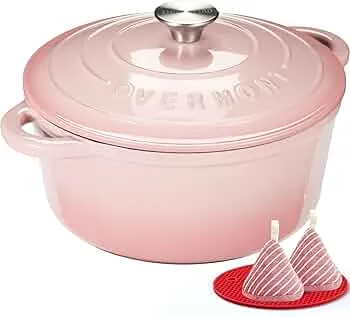 Overmont Roasting Dish Enamel Cast Iron Pot - 24 cm Oven Safe - with Lid and Cookbook - for Kitchen Baking Braising Roasting Pink : Amazon.de: Home & Kitchen