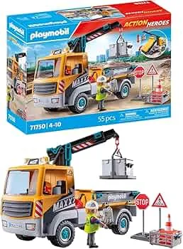 PLAYMOBIL | Byggeplads lastbil med kran | Byggeplads legetøj barn | byggepladser legesæt | Legetøj til børn fra 4 år | 71750: Amazon.de: Legetøj