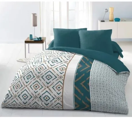 Parures de lit : Housse de couette 220x240 + 2 taies d'oreiller + drap housse gris clair (Ca passe partout)