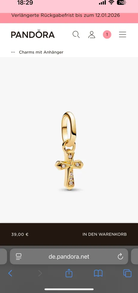 Pandora Kreuz Charm