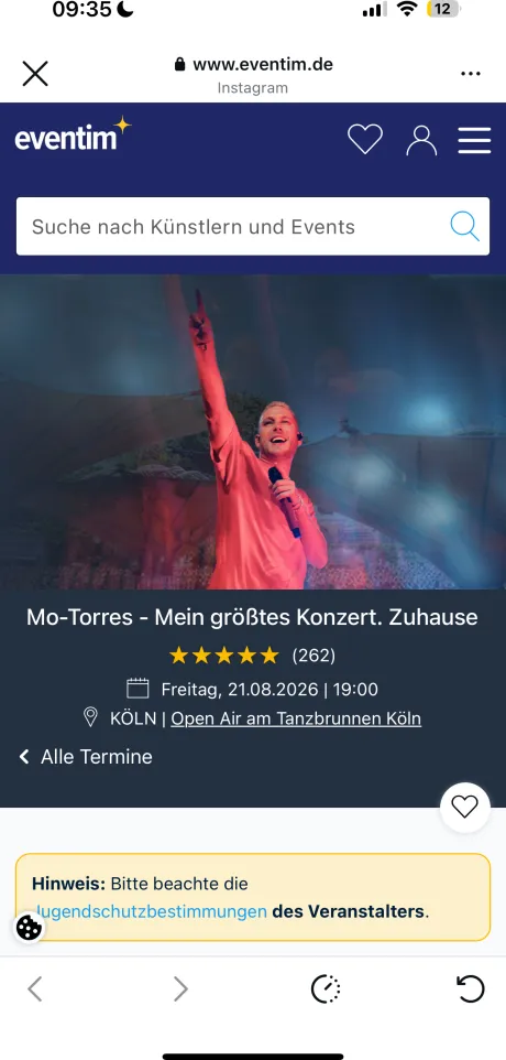 Ticket (Hardticket nicht Print @ Home) für das Mo Torres Konzert am Tanzbrunnen 🥹🥳 oder Eventim Gutschein 😅🙏🏼