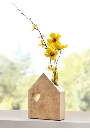 Holz-Haus mit Blumenvase aus Mango-Holz (FSC zertifiziert) - 376079