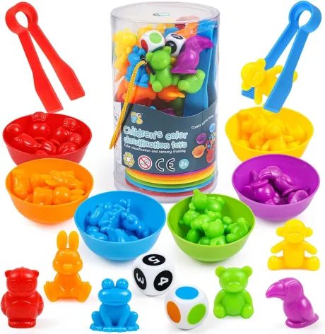YIQOGAME Farben Lernen Ab 3 4 5 Jahre,Farbiger Klassifikationsspielzeuge Set Montessori Spielzeug Mit Passenden Sortierbechern Und Pinzetten Lernspielzeug Kinderspielzeug Lernen Feinmotorik: Amazon.de: Spielzeug