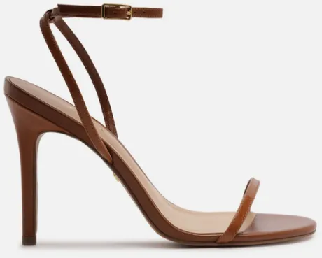 Sandália Marrom Couro Salto Alto Fino Tiras | ZZ MALL