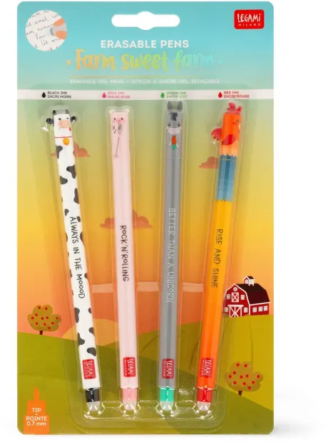 Legami Set mit 4 löschbaren Gelstiften - Farm sweet farm