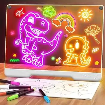 LED Zeichenbrett, 16 inch Wiederaufladbare Doodle Tafel, Neon Art Trockenlösch-Tafel mit 7 Farbmodi, Notiztafel Kreatives Geschenk Spielzeug für Kinder/Mädchen/Teenager,5 Marker & Nachschlagebuch-weiß : Amazon.de: Bürobedarf & Schreibwaren